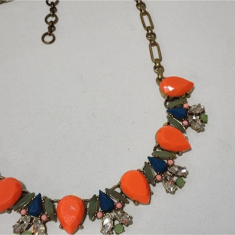 J. CREW orange,‎ green and blue jeweled statement necklace